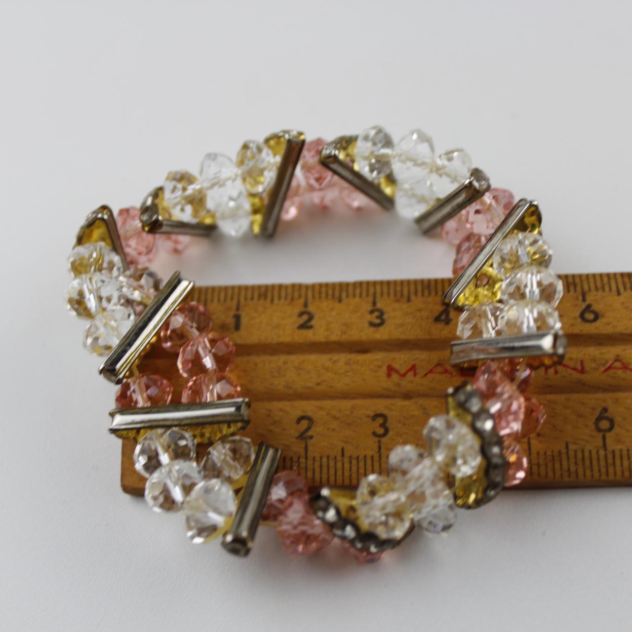Multicolor Crystal Stretch Bracelet Pink Yellow Clear Bead C