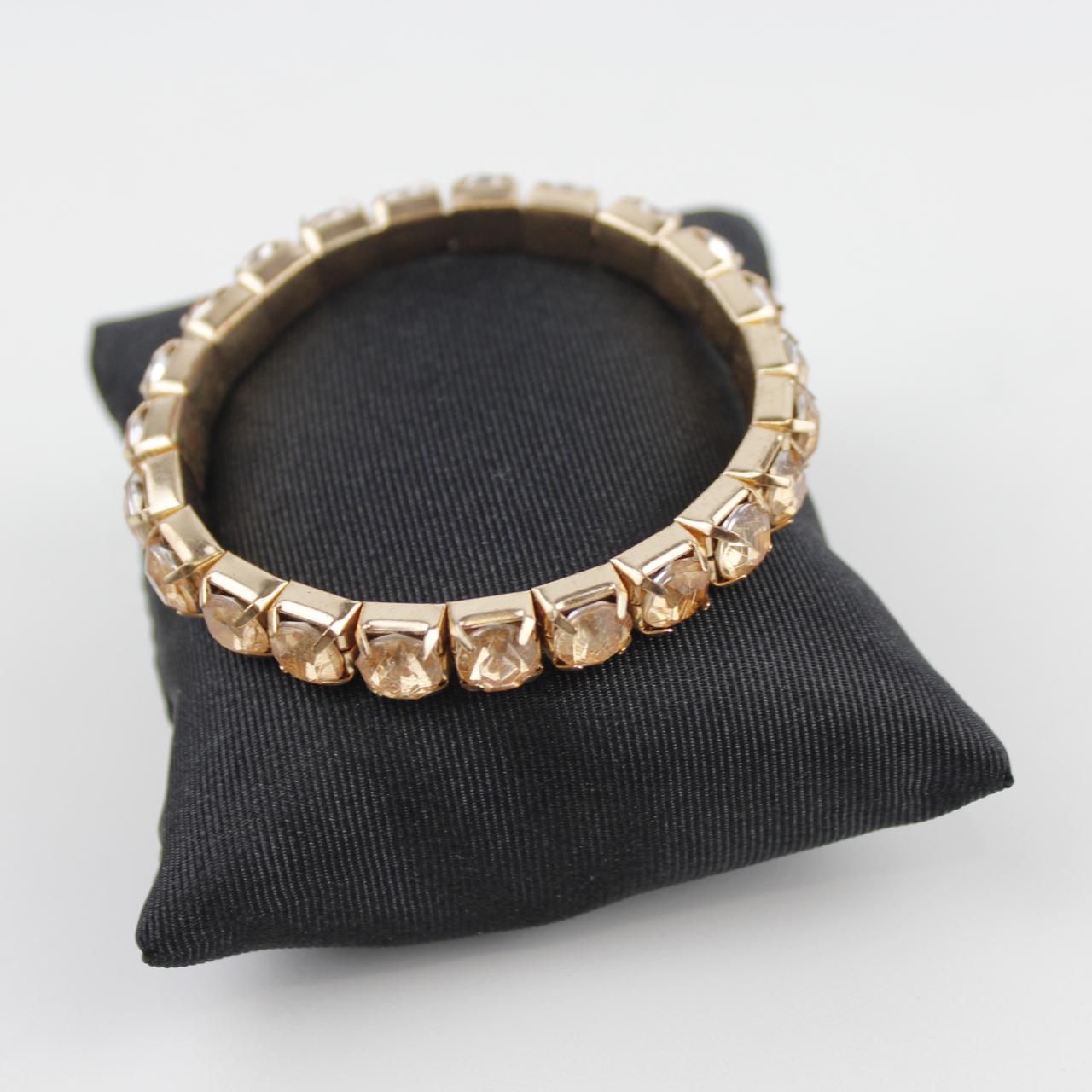 Gold Tone Stretch Bracelet Champagne Rhinestone Vintage Styl