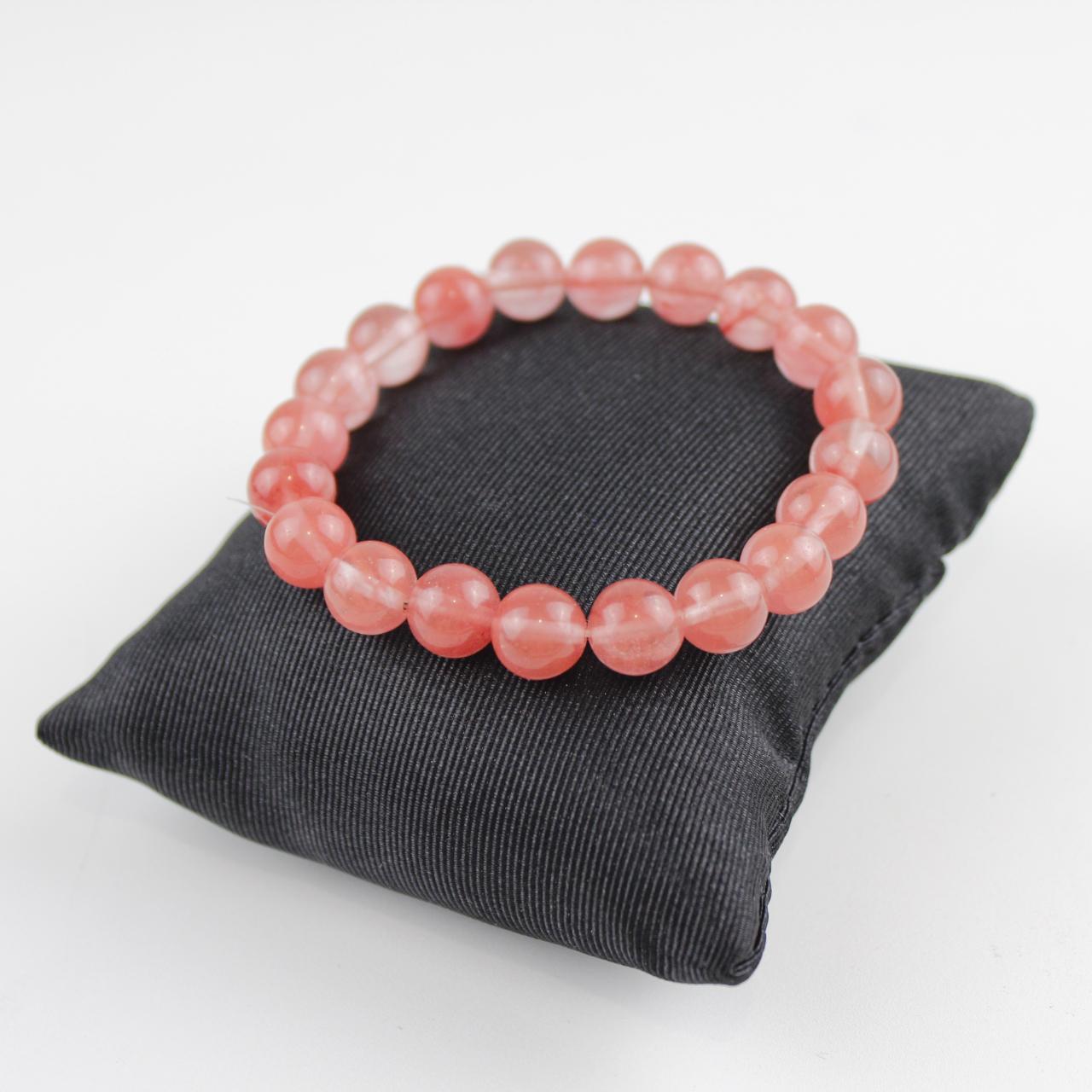 Charming Rose Quartz Stretch Bead Bracelet - Soft Pink Heali