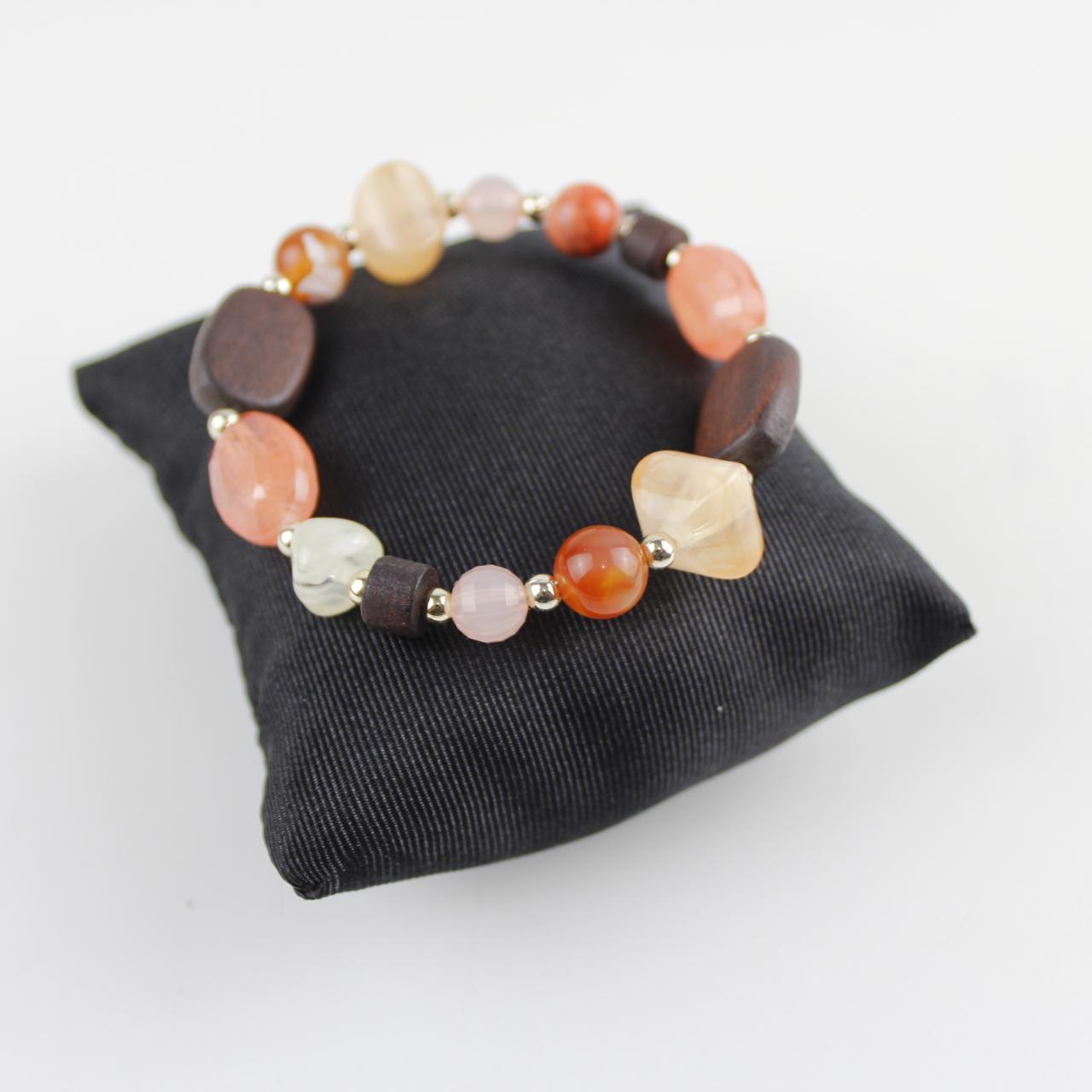 Earth Tone Stone  Beaded Bracelet Stretch Boho   Good pre-lo