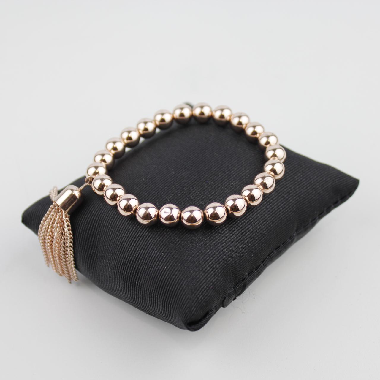 Rose Gold Bead Stretch Bracelet Tassel Charm Jewelry Fashion