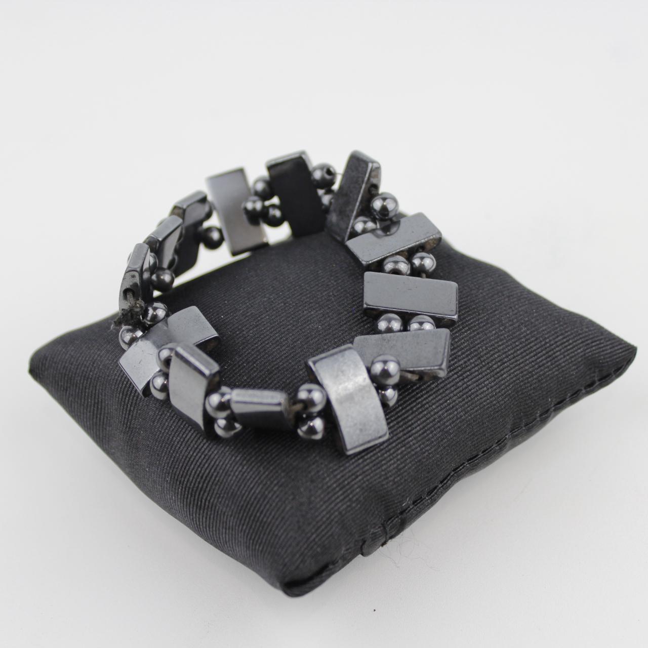 Black Hematite Stretch Bracelet Silver Bead Geometric Jewelr