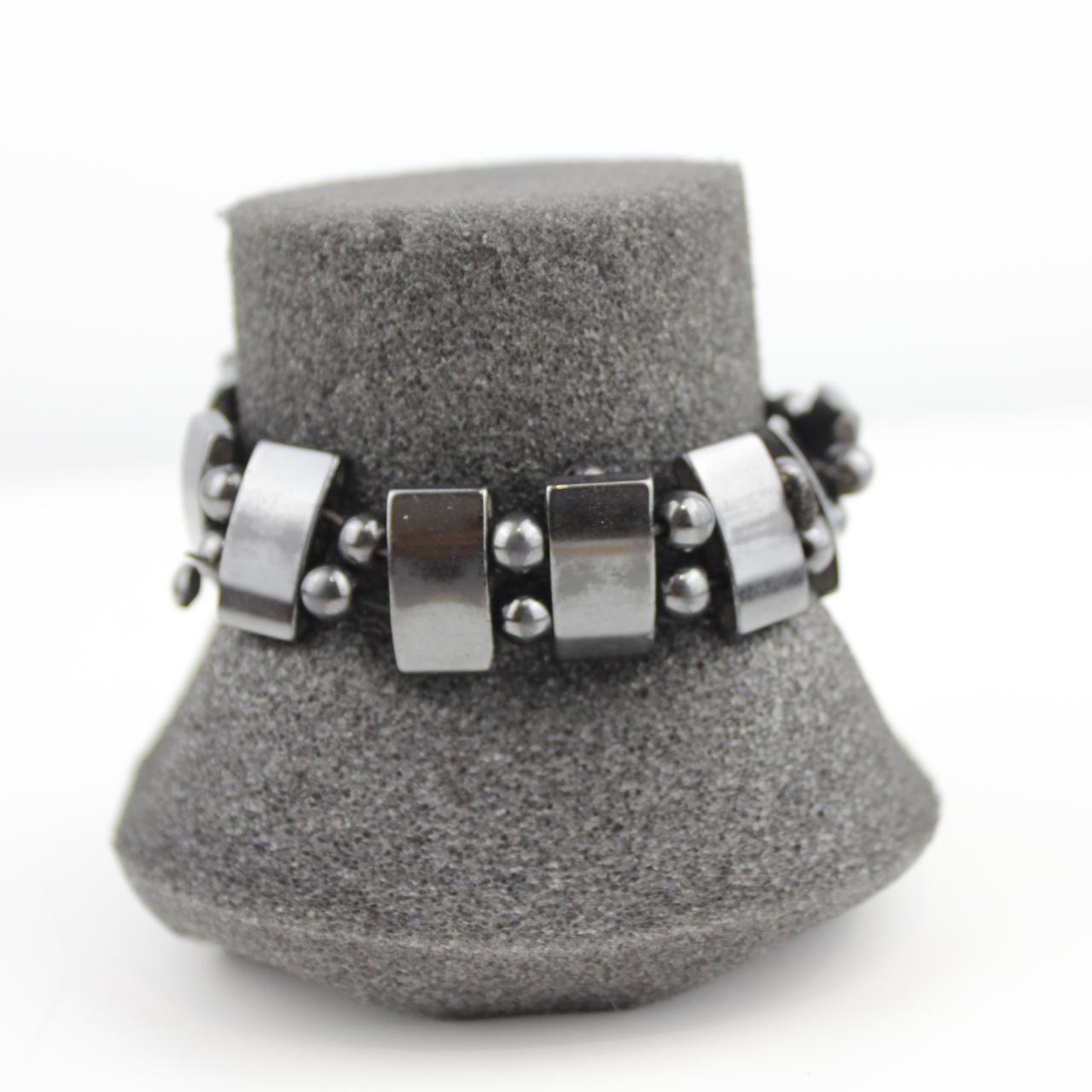 Black Hematite Stretch Bracelet Silver Bead Geometric Jewelr
