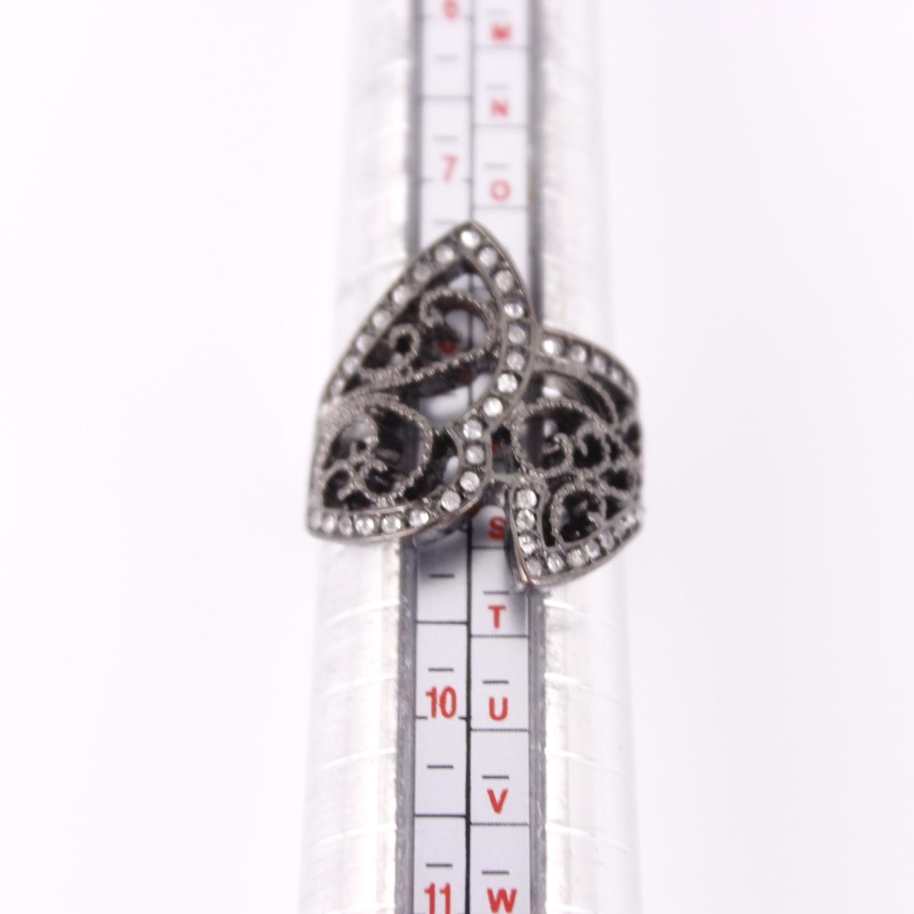 Silver Tone Filigree Heart Ring Gunmetal Grey Statement  Good pre-loved conditio
