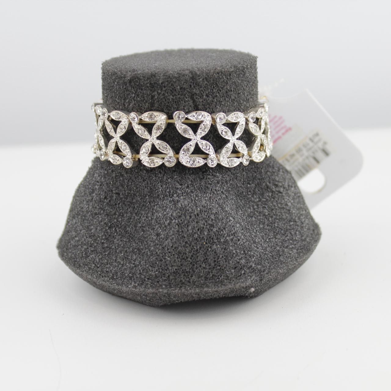 Silver Tone Bracelet Heart Openwork Design Rhinestone Encrus