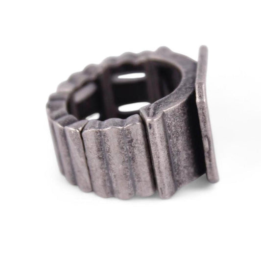 Vintage Brutalist Square Signet Ring Silver Tone Wide Industrial Statement Stret