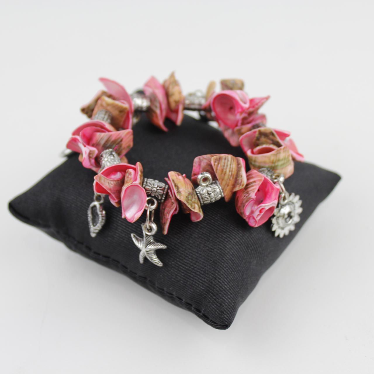 Handmade Pink Shell Charm Bracelet Dolphin Butterfly Heart S