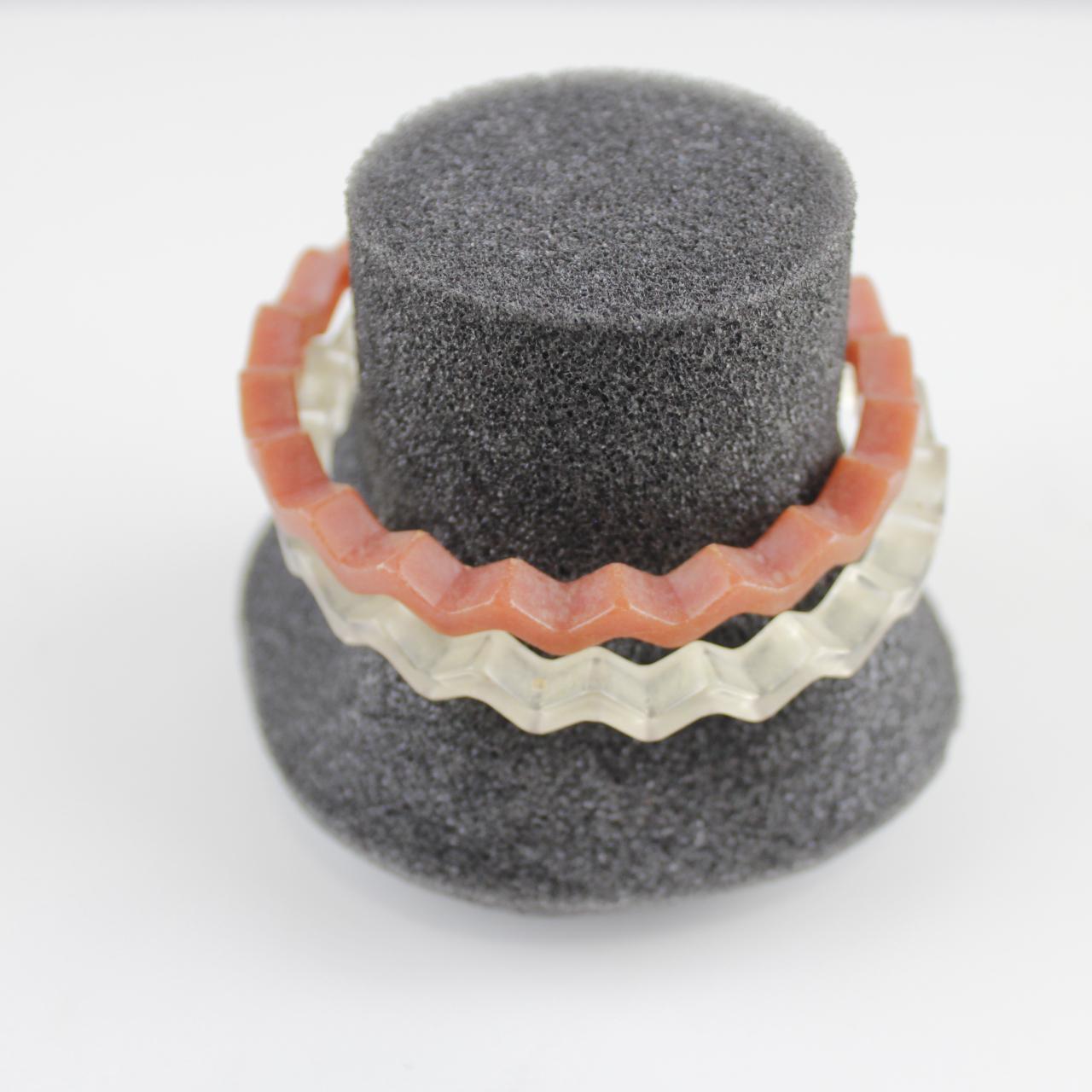 Layered Zig Zag Bangle Bracelets - Terracotta and Clear   Go