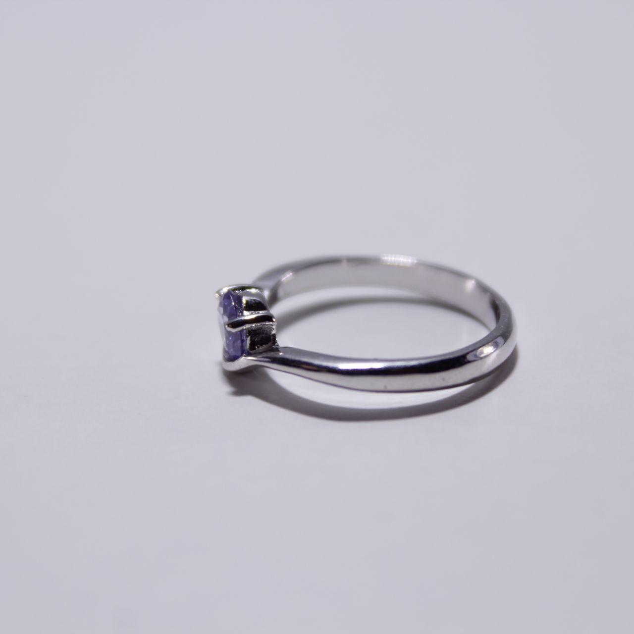 Silver Tone Solitaire Ring Round Purple Colour Stone Minimal