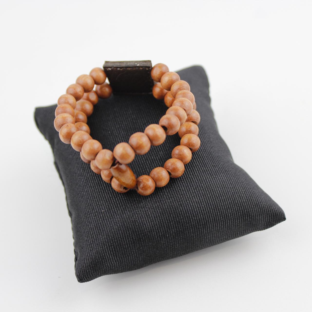 Wooden Beaded Bracelet Double Strand Religious Charm Spiritu