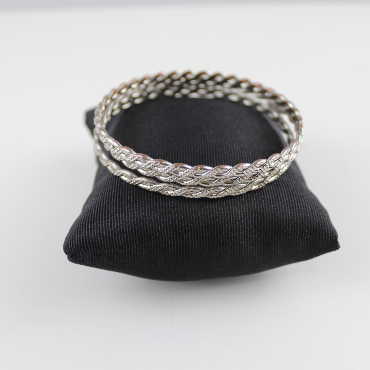 Silver Tone Twisted Bangle Bracelets Rope Design Fashion Set