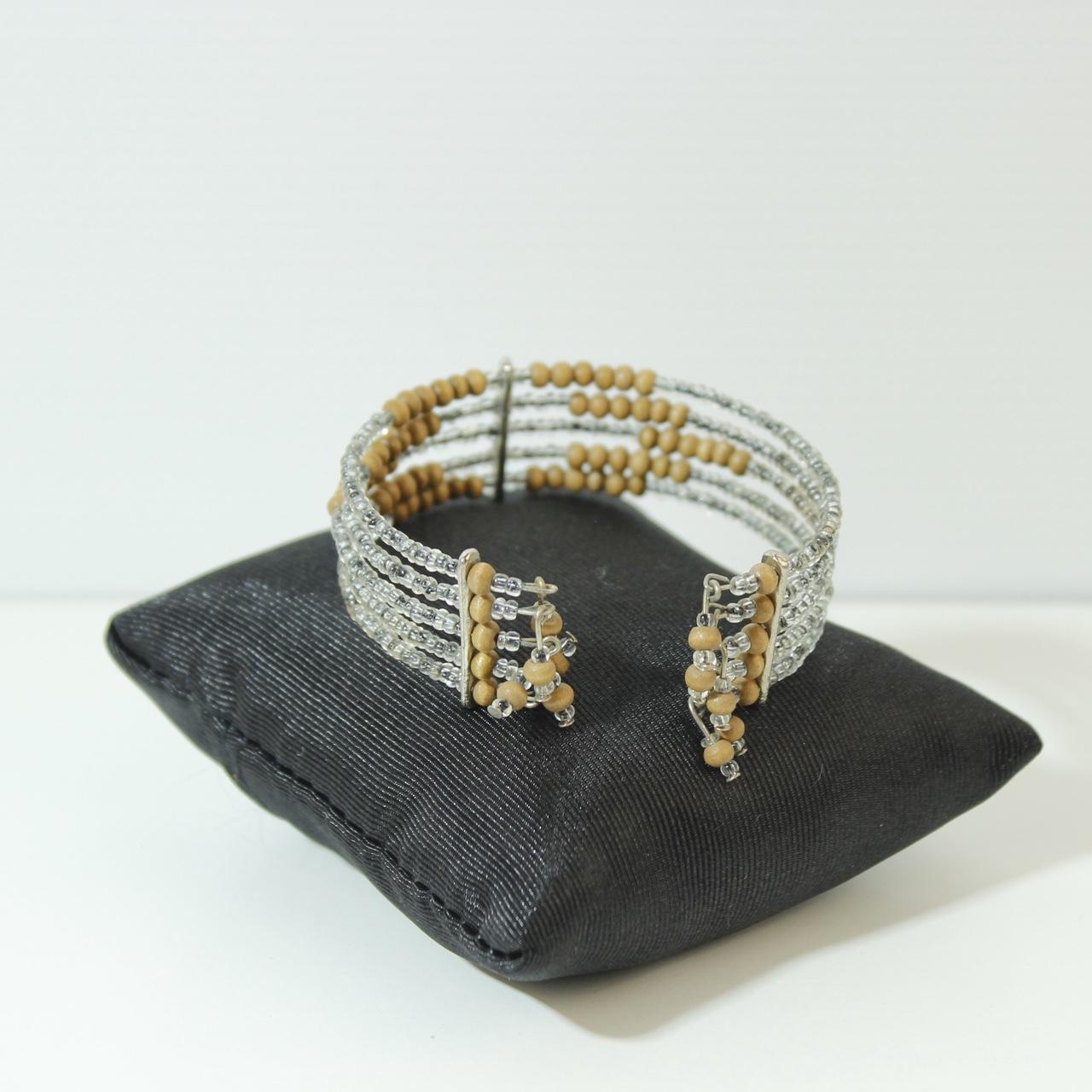 Multi Row Beaded Cuff Bracelet Silver Gold Tone Stacked Statement Coil Wrap
