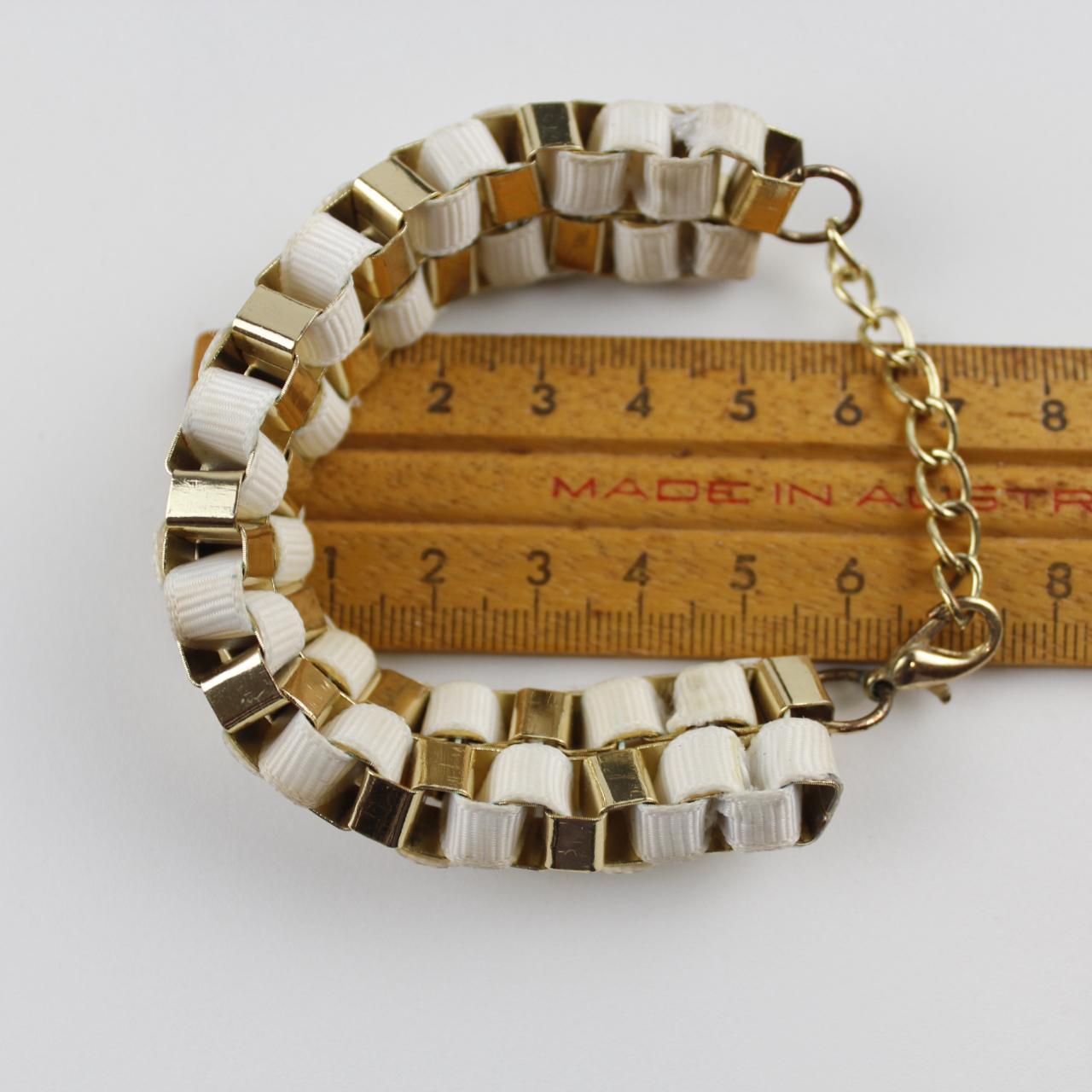 Gold & White Link Bracelet Two-Tone Fashion Statement Jewelr