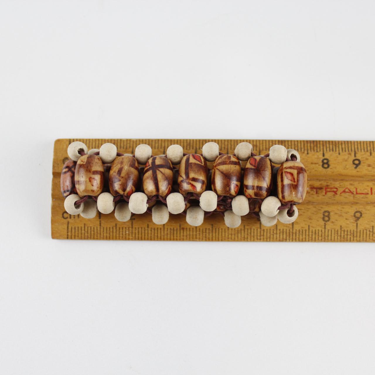 Natural Wood Bead Bracelet - Etched Patterns - Boho Chic - H