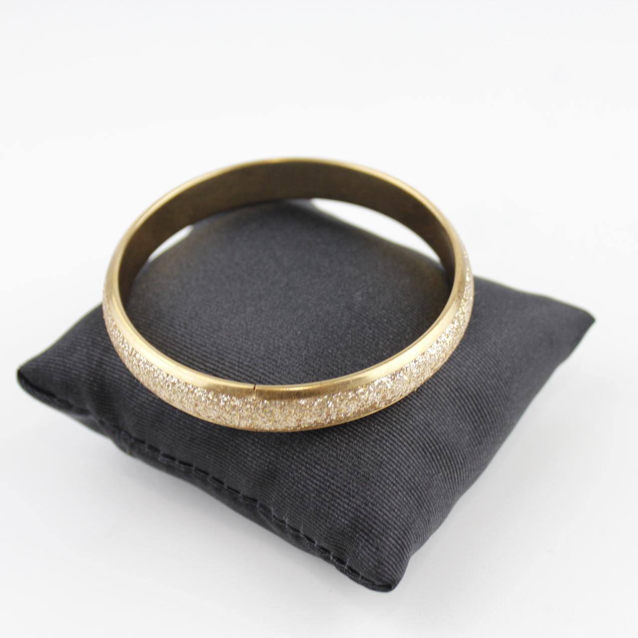 Gold Tone Bangle Bracelet Glitter Texture Minimalist Jewelry