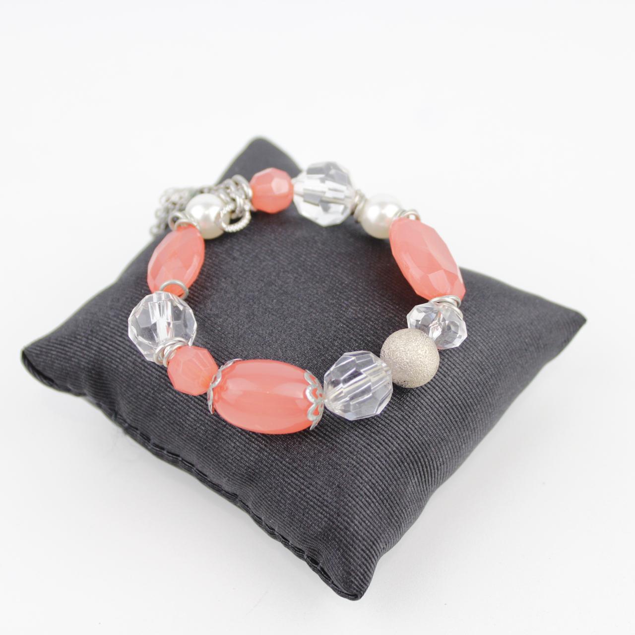 Handmade Coral Bead Bracelet Crystal Pearl Silver Tassel Cha