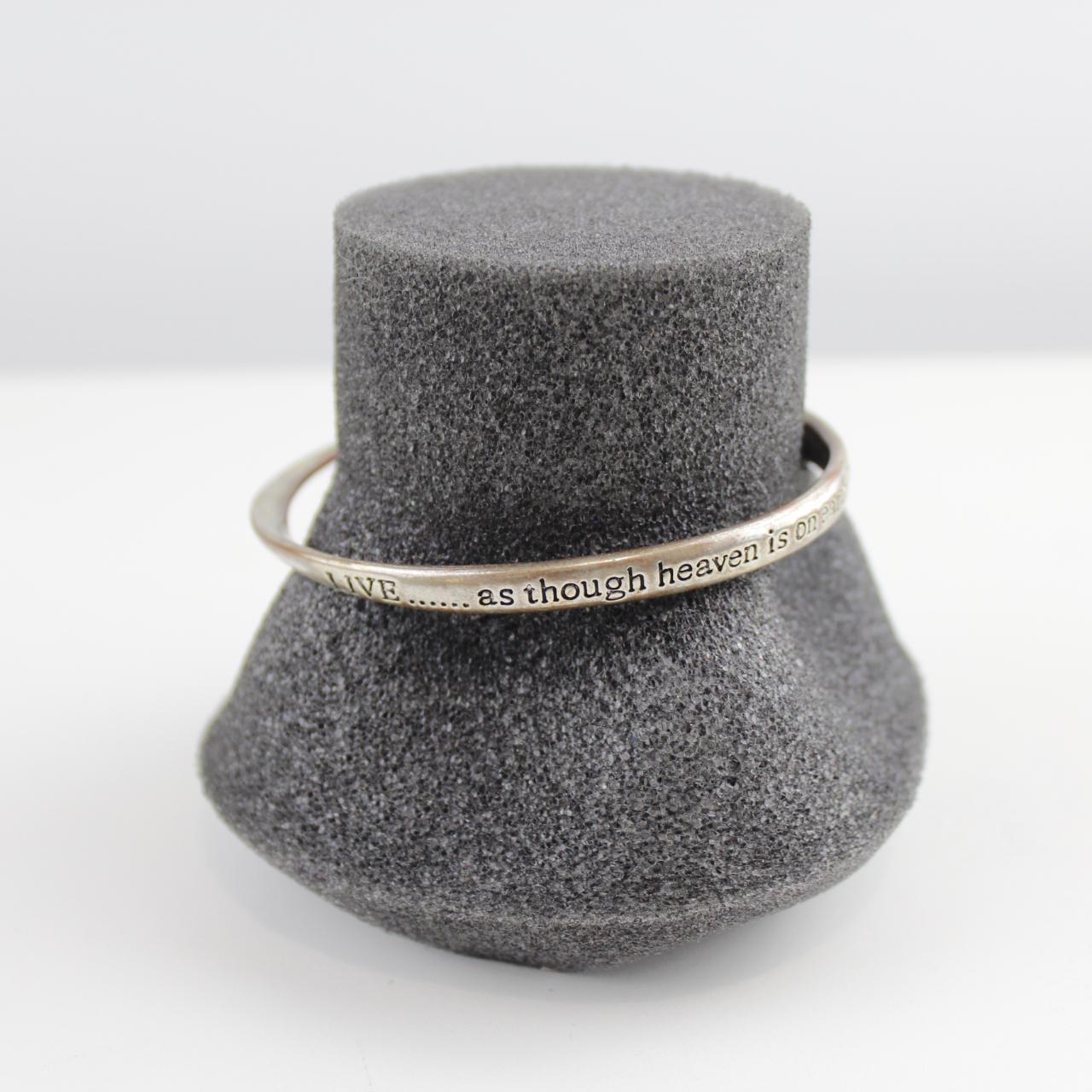 Inspirational Silver Tone Bangle Bracelet Engraved Quote Jew