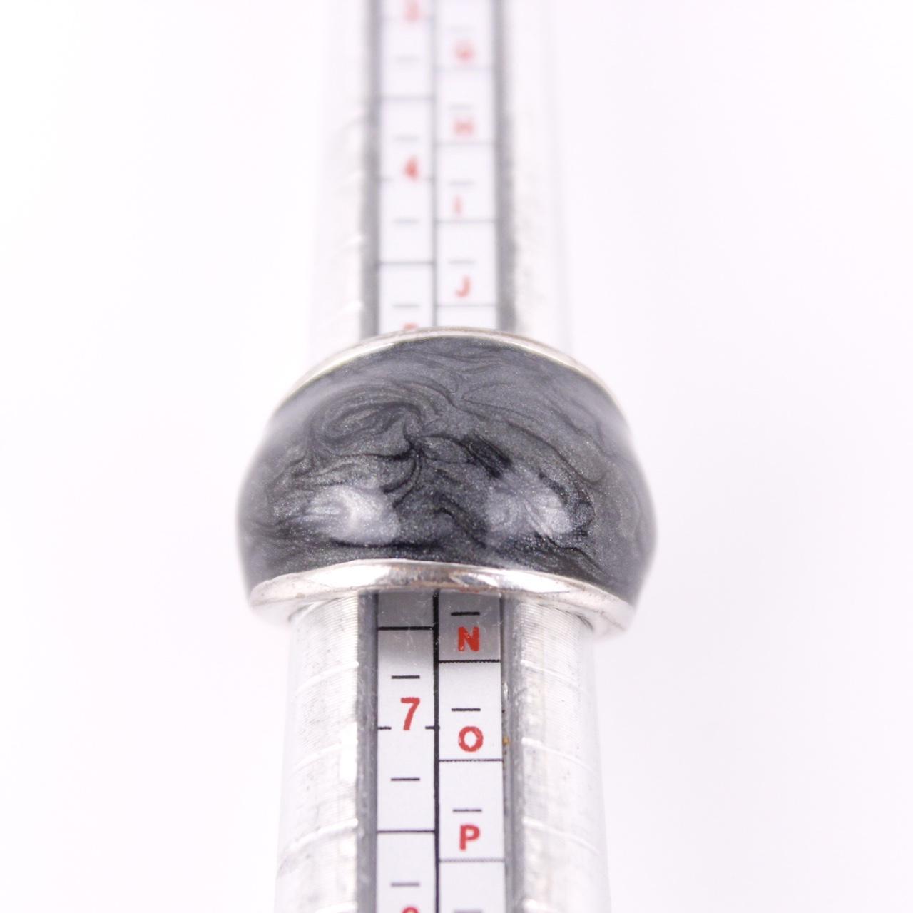 Silver Tone Black Enamel Dome Ring Marbled Swirl Statement Chunky Bold Jewellery