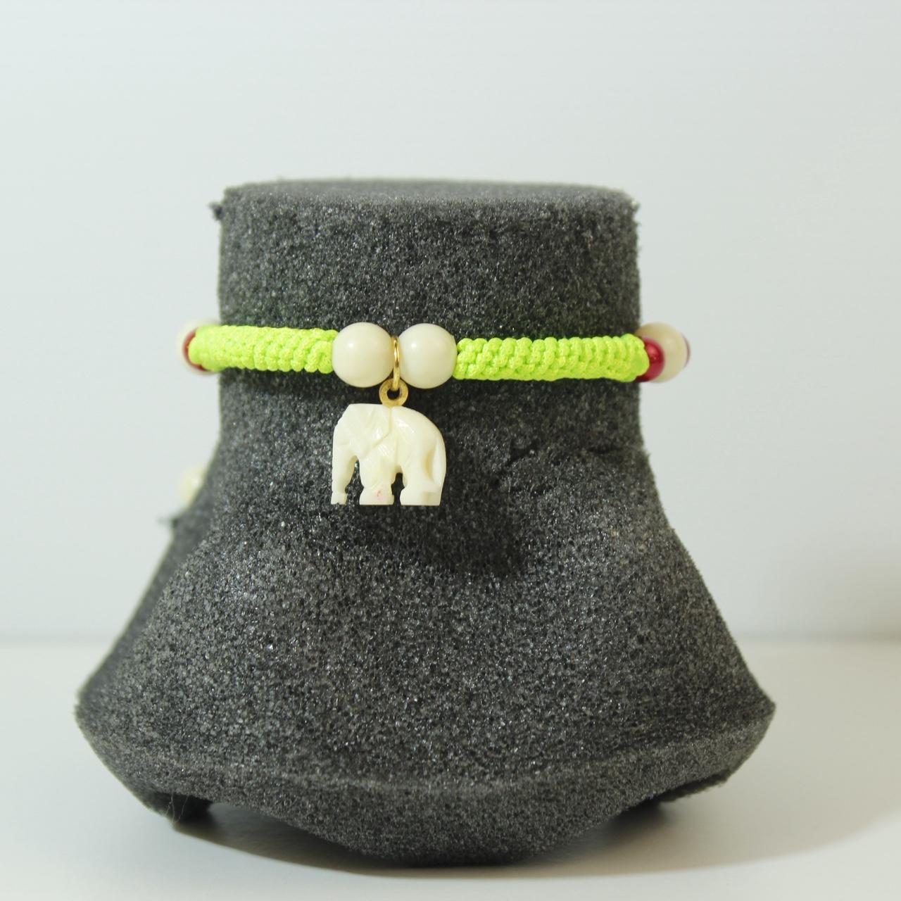 Neon Yellow Woven Cord Elephant Charm Bracelet Adjustable Beaded Boho Tribal