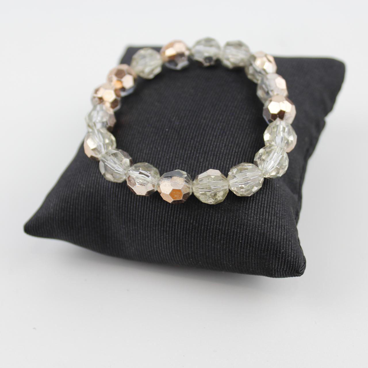 Clear Faceted Bead Bracelet Gold Tone Geometric Jewelry Fash