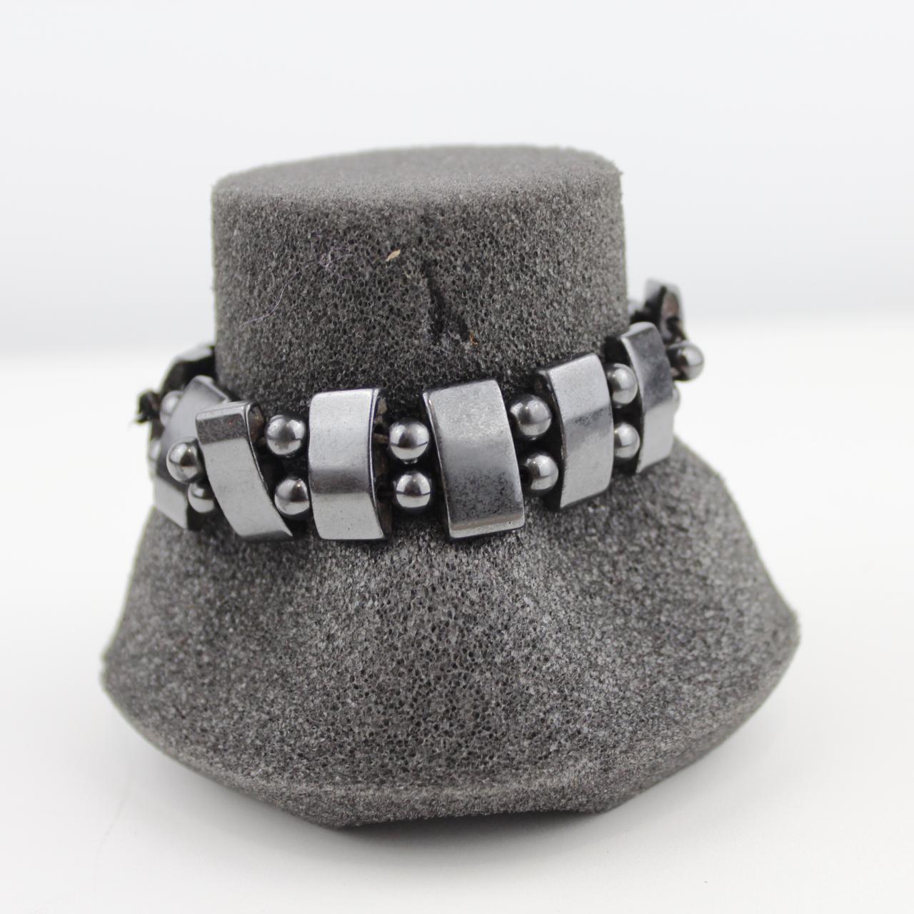 Black Hematite Stretch Bracelet Silver Bead Geometric Jewelr