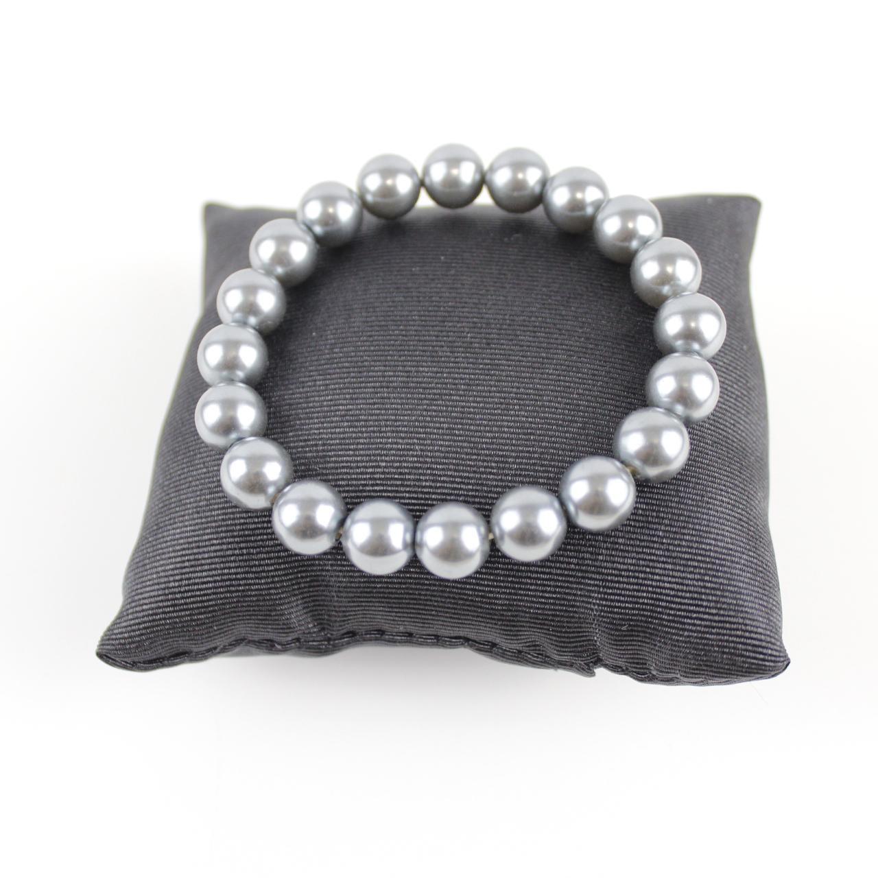 Silver Faux Pearl Bracelet - Elastic - Classic Design - Eleg