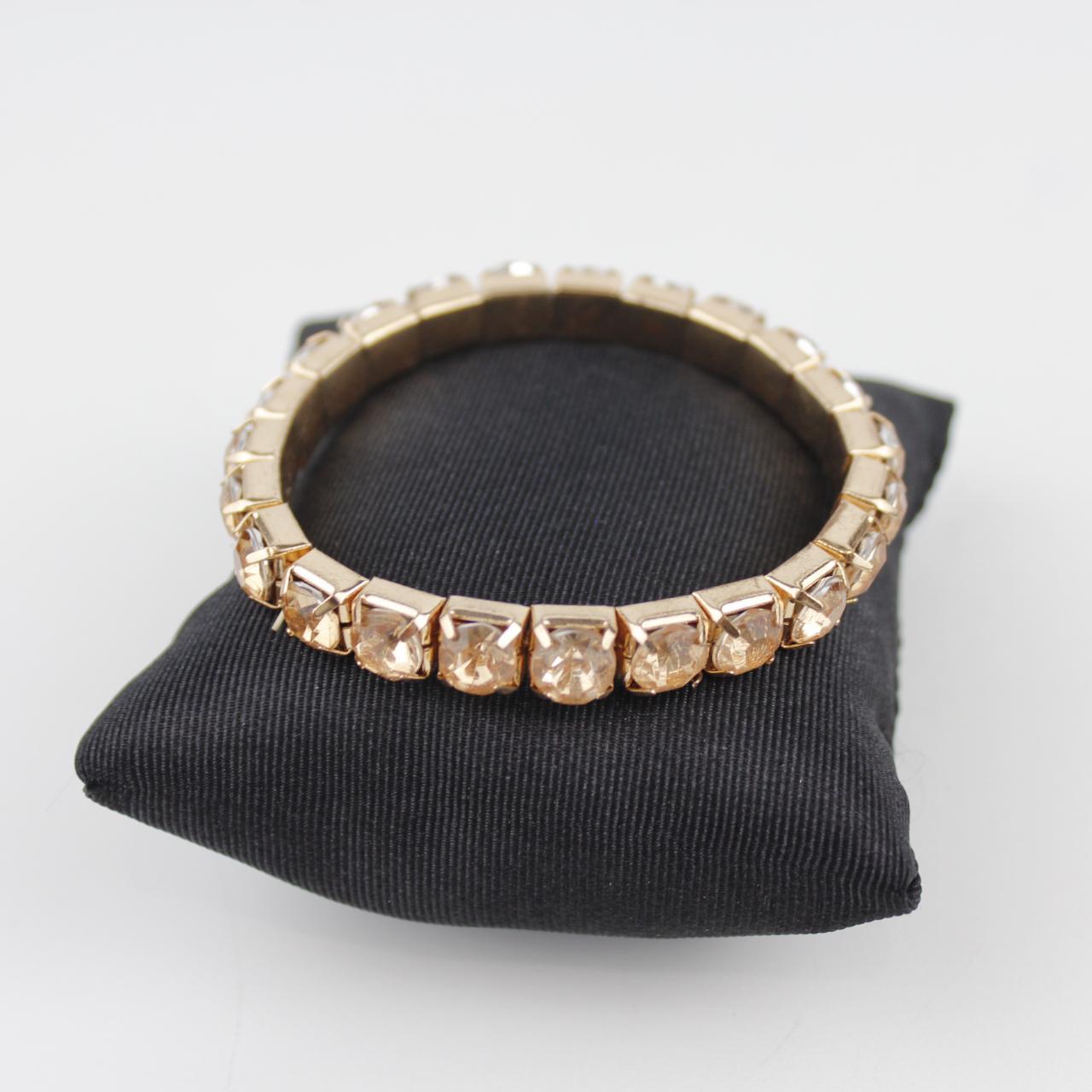Gold Tone Stretch Bracelet Champagne Rhinestone Vintage Styl