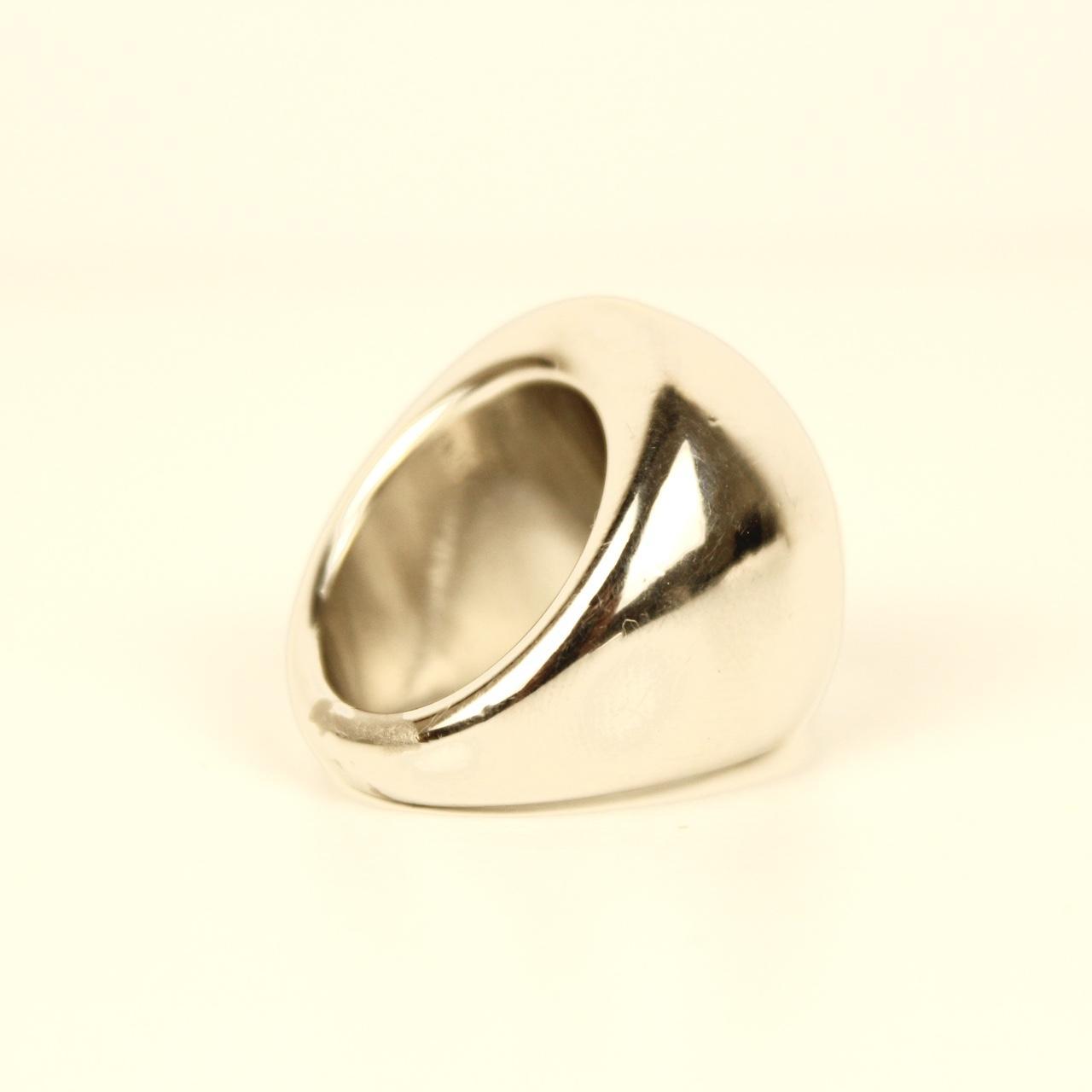 Chunky Silver Tone Dome Ring Size N High Polish Modernist Statement