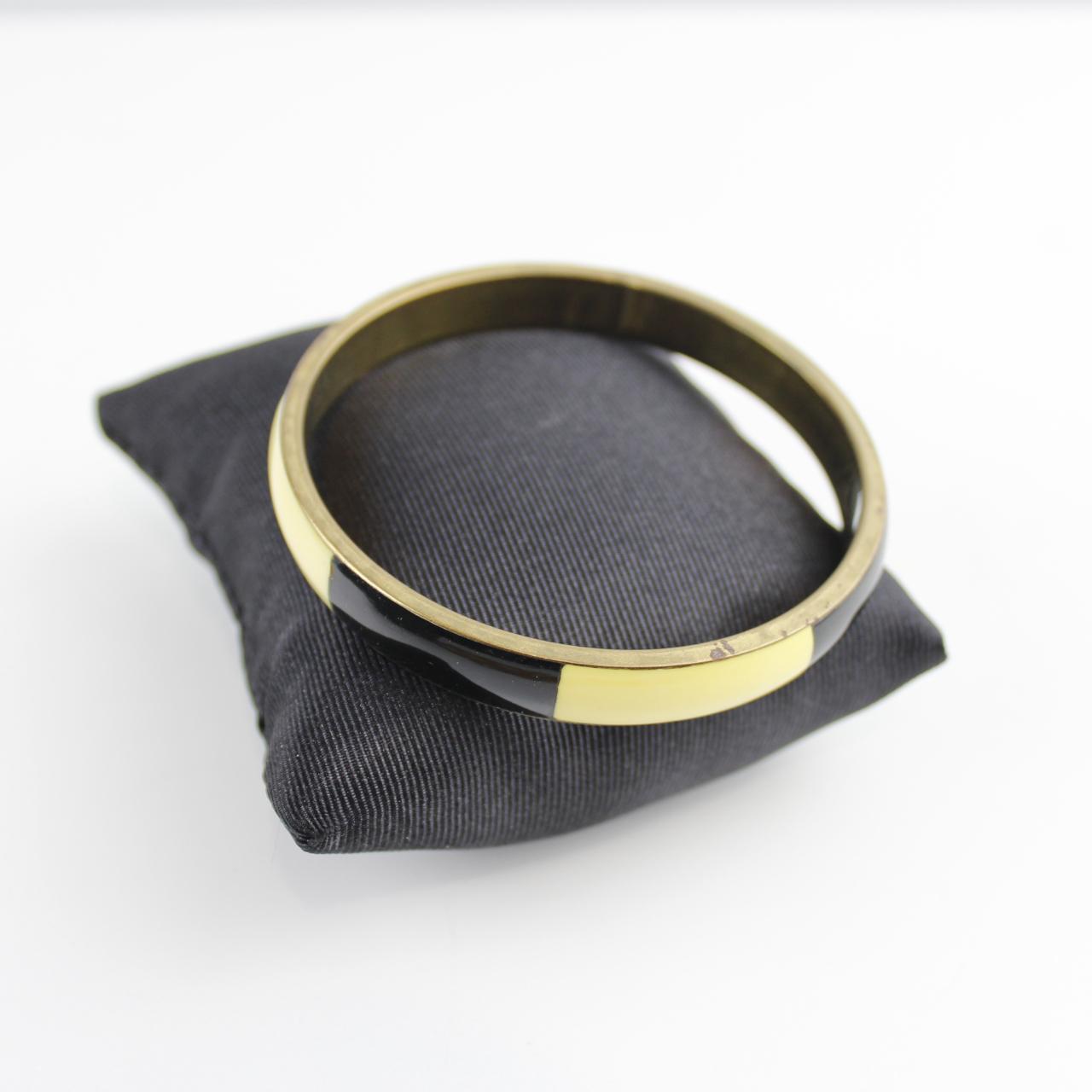 Retro Color Block Bangle - Brass, Black, Cream - Unique Vint
