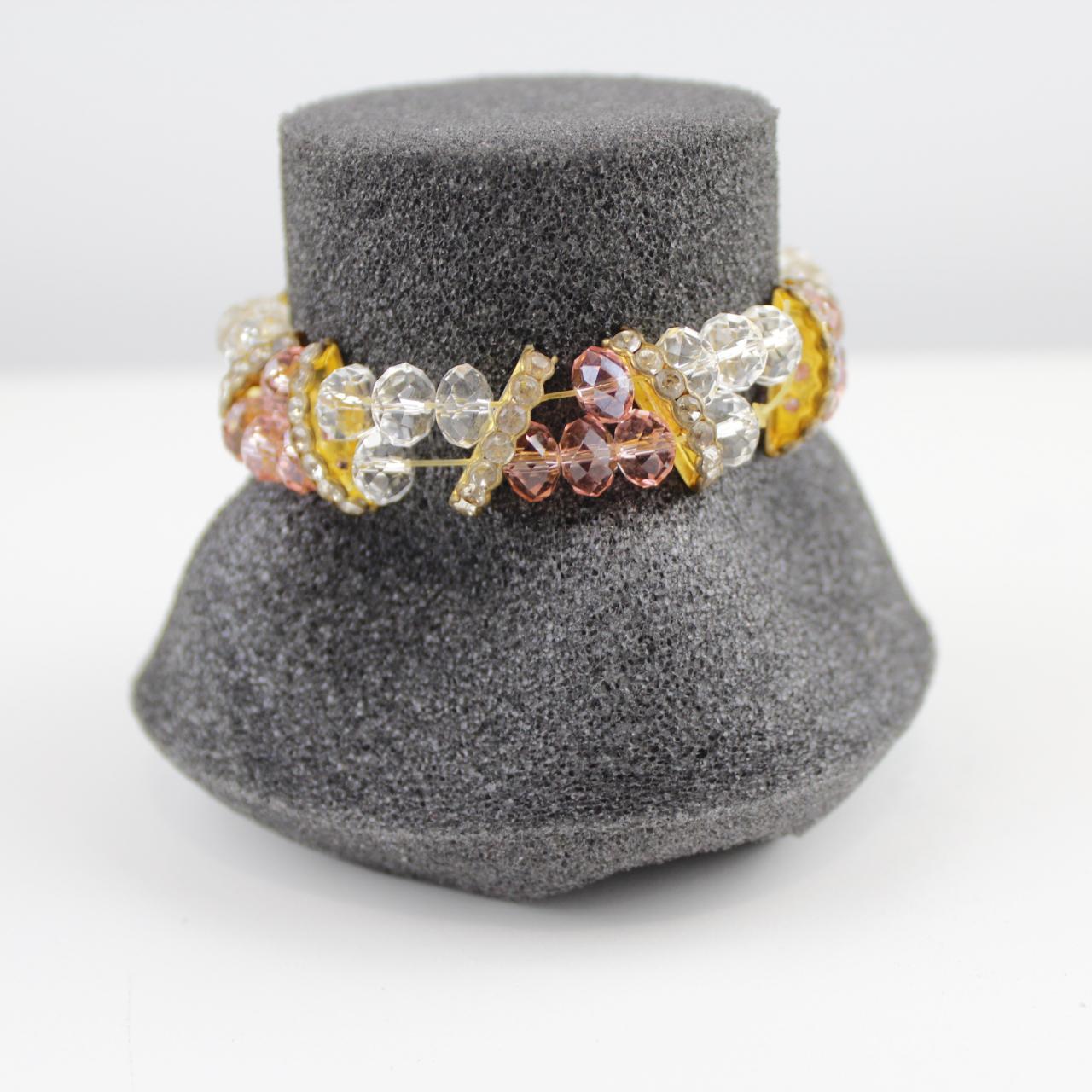 Multicolor Crystal Stretch Bracelet Pink Yellow Clear Bead C