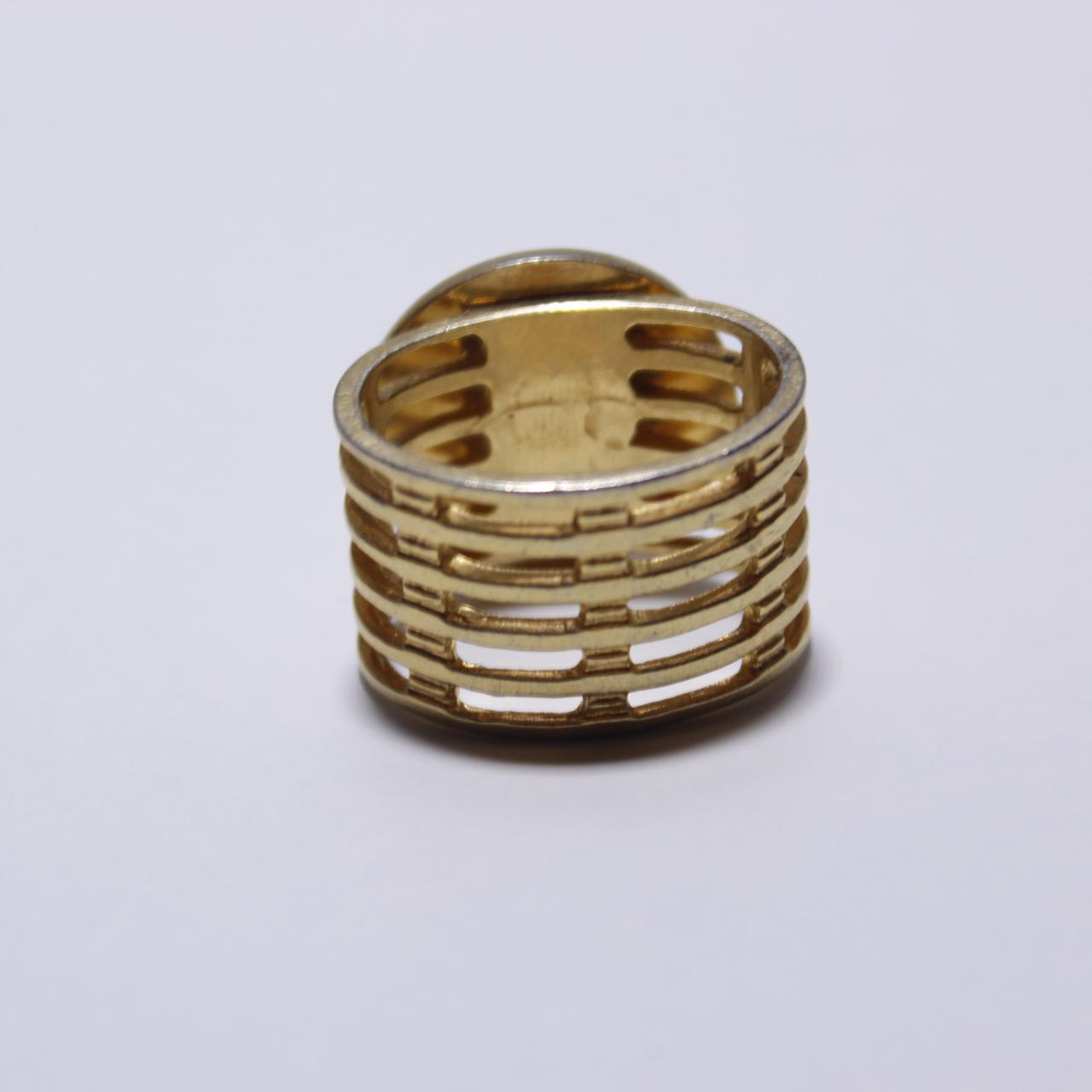 Wren Bird Ring Gold Tone Wide Cage Band Statement Jewelry
