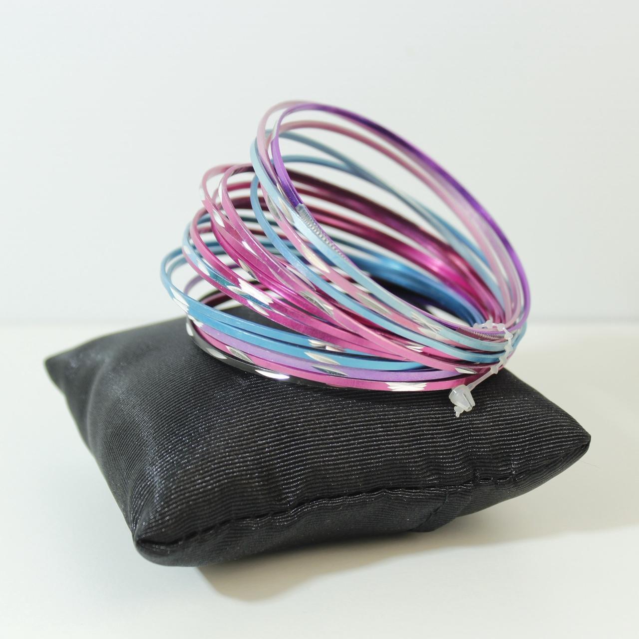 Set Multi-Colour Metallic Stacking Bangles Pink Purple Blue  Festive Summer
