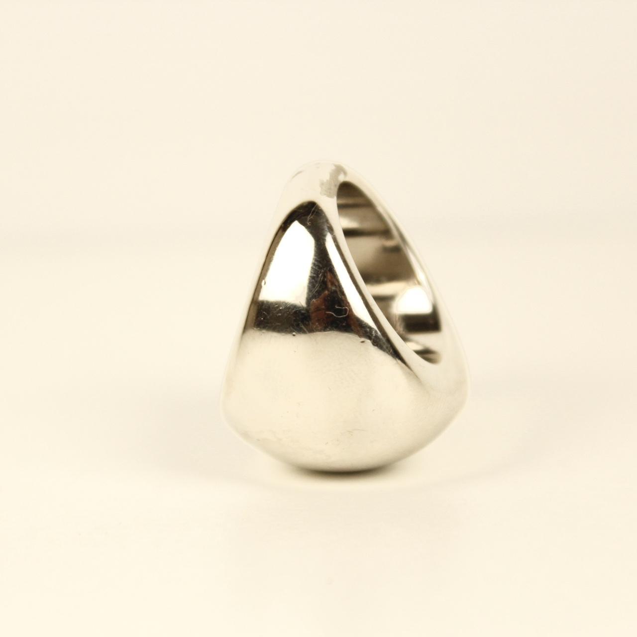 Chunky Silver Tone Dome Ring Size N High Polish Modernist Statement