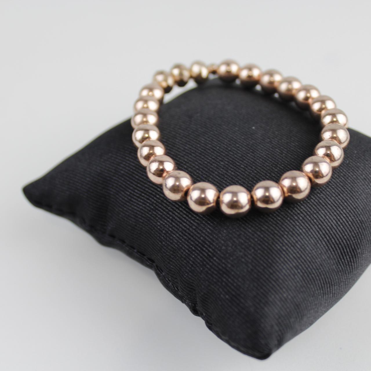 Rose Gold Tone Beaded Stretch Bracelet Round Bead Fashion Je