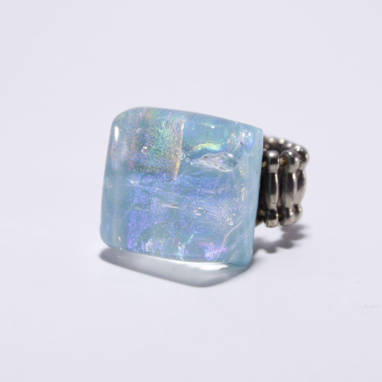 Chunky Square Opalite Stretch Ring Accordion Band Blue White