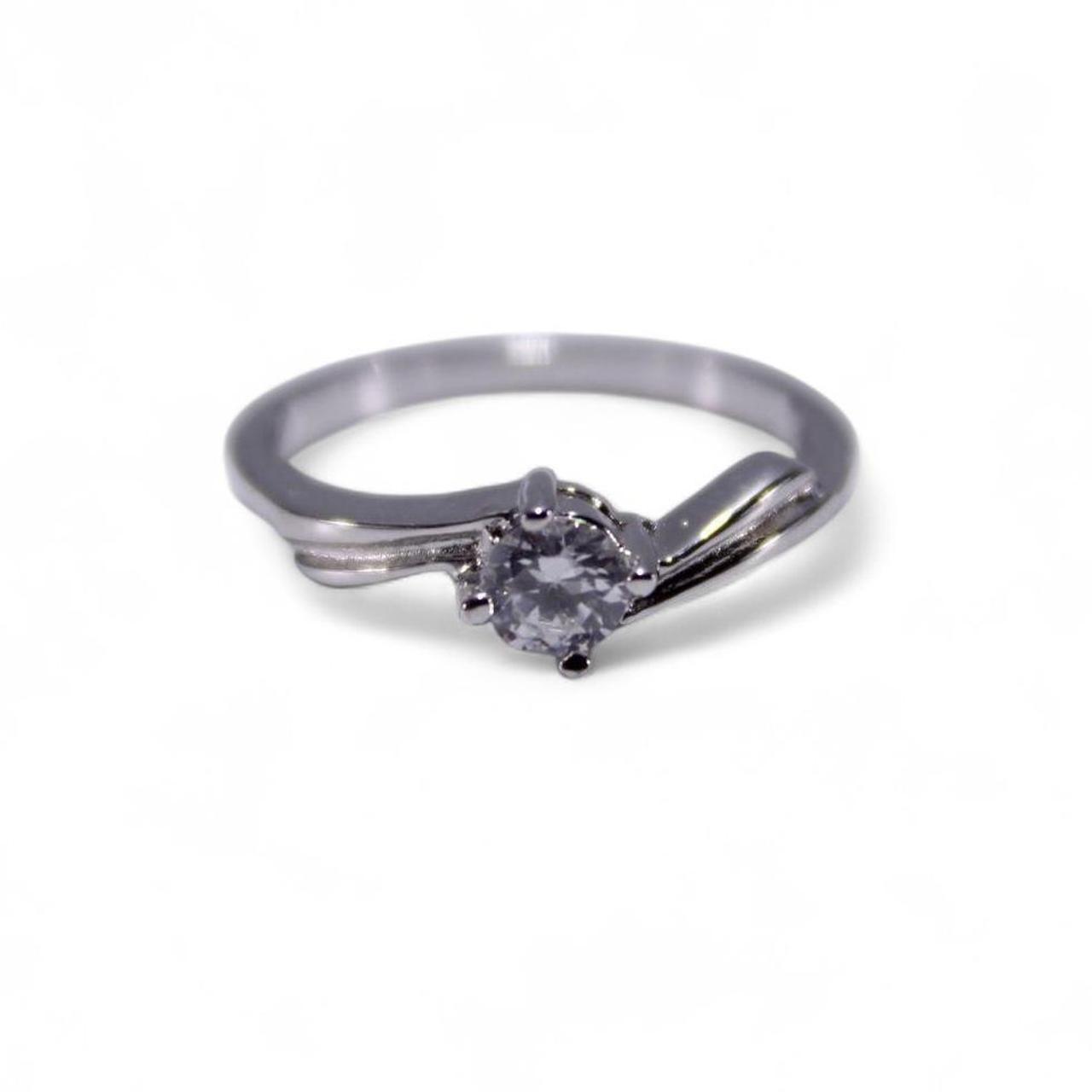 Silver Tone Ring Solitaire Clear Stone Minimalist