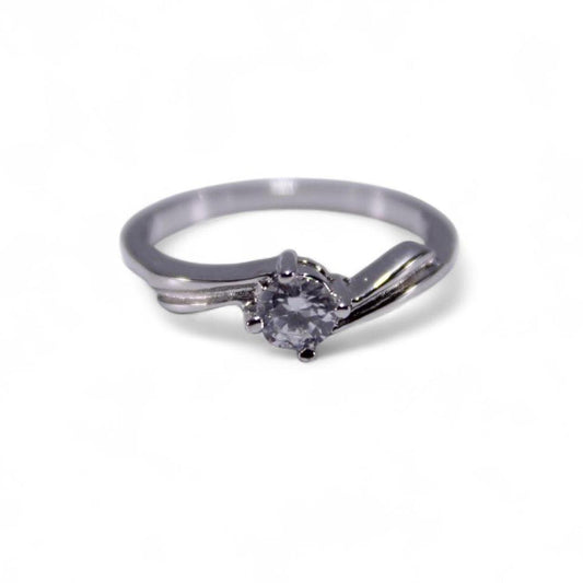 Silver Tone Ring Solitaire Clear Stone Minimalist