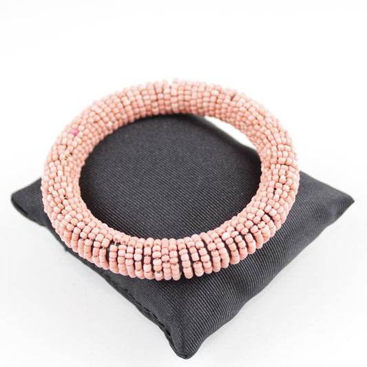 Pink Beaded Bangle Bracelet Artisan Woven Jewelry Statement