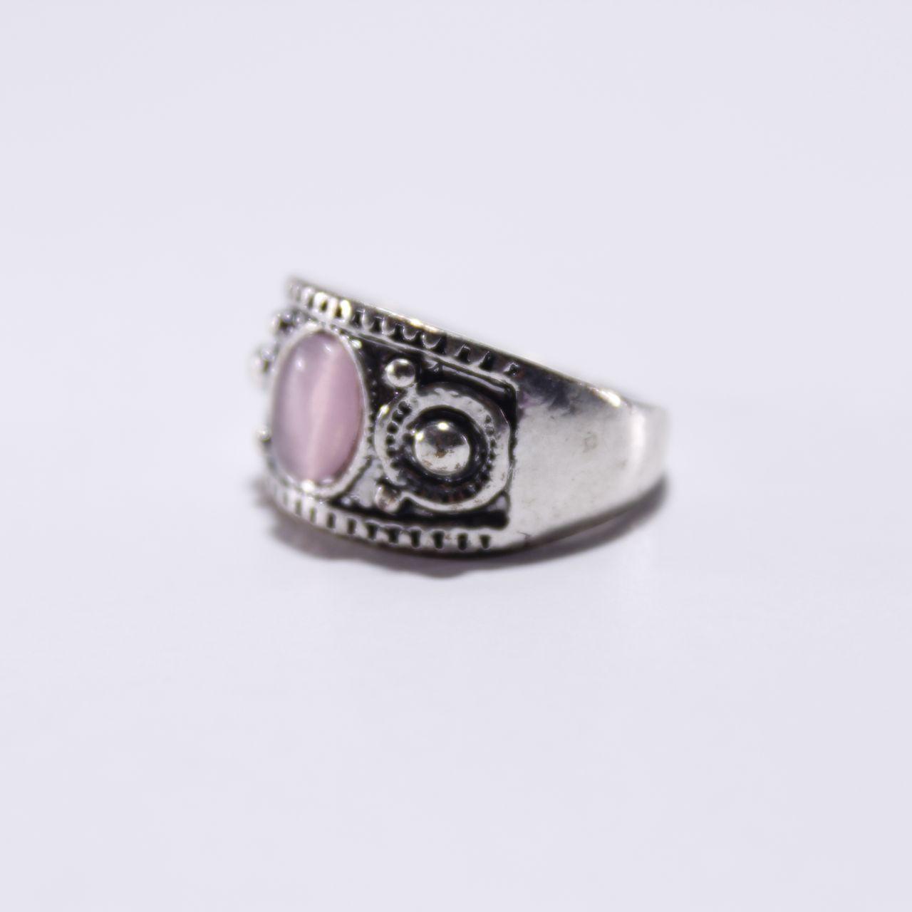 Bohemian Silver Tone Ring Pink Cat Eye Stone Statement Band