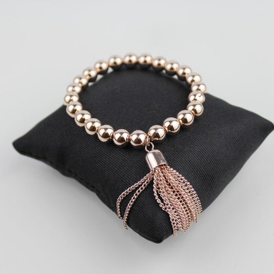 Rose Gold Bead Stretch Bracelet Tassel Charm Jewelry Fashion