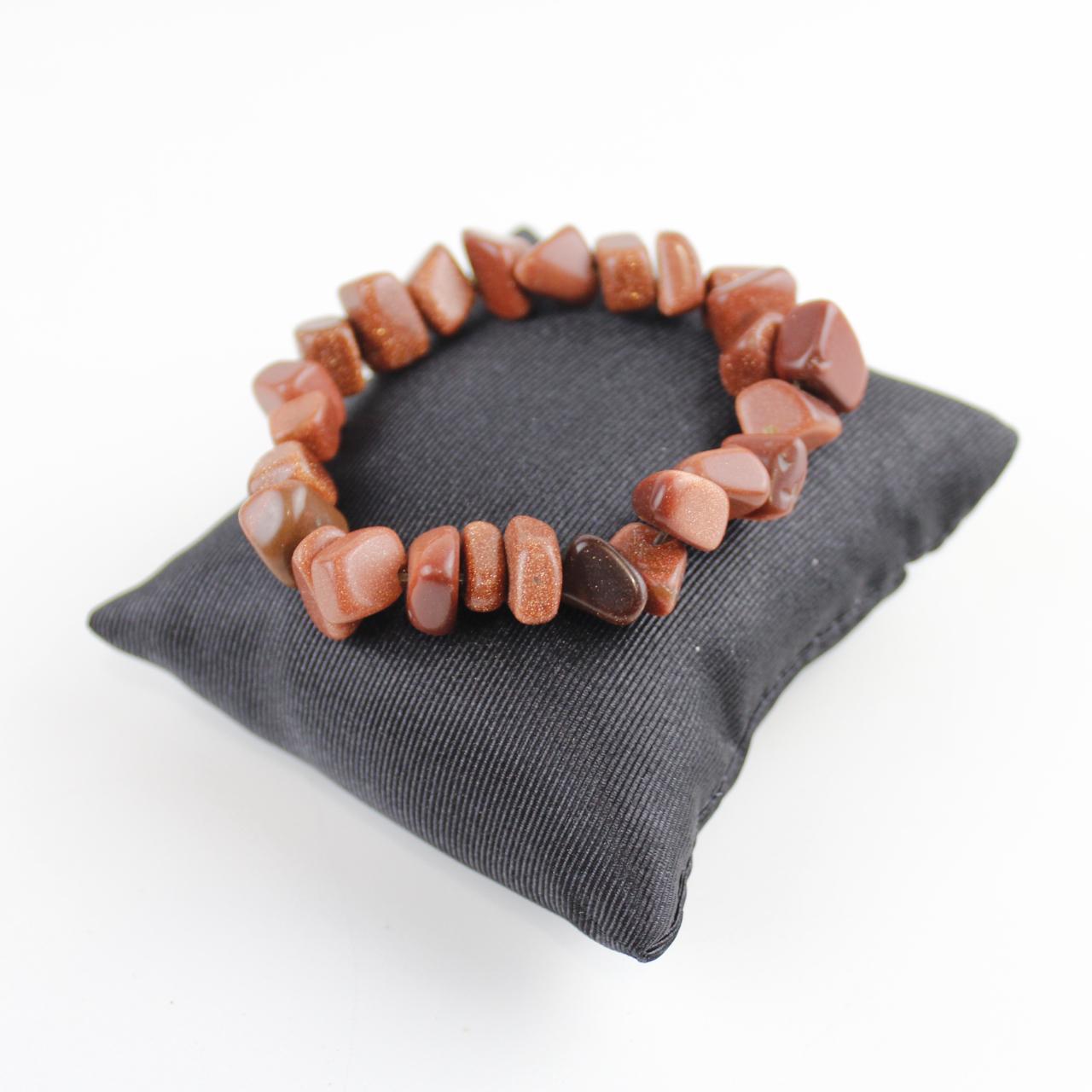 Goldstone Chip Bracelet Copper Brown Beaded Stretch Gem Jewe