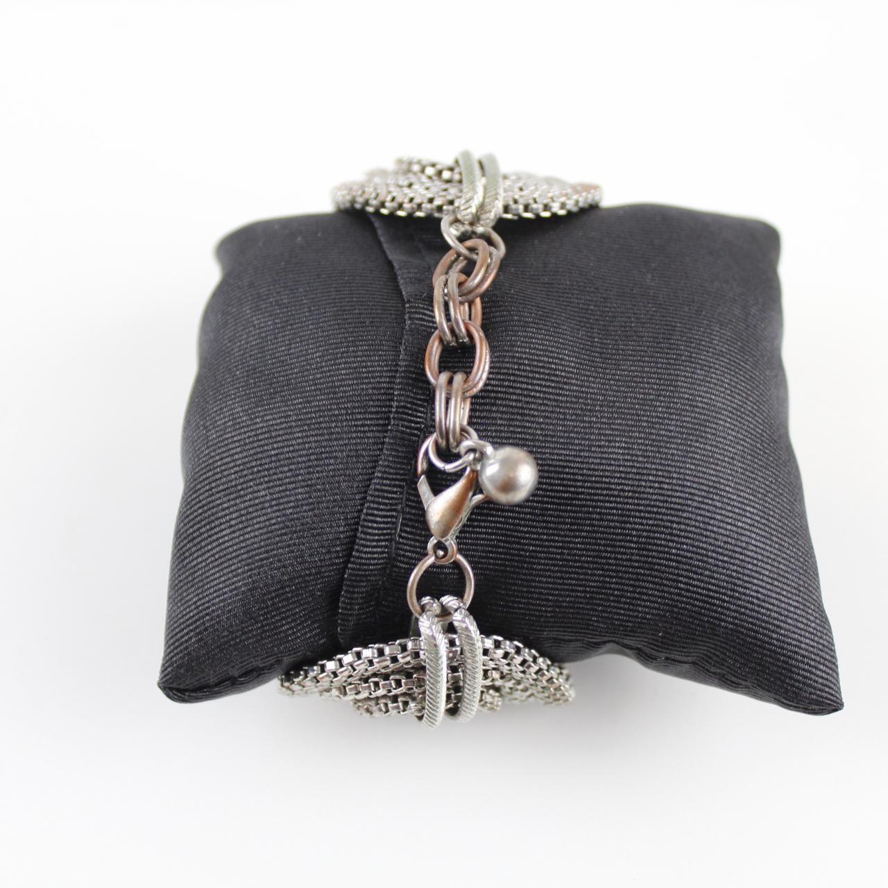 Woven Metal Bracelet - Silver-Tone - Intricate Design - Stat