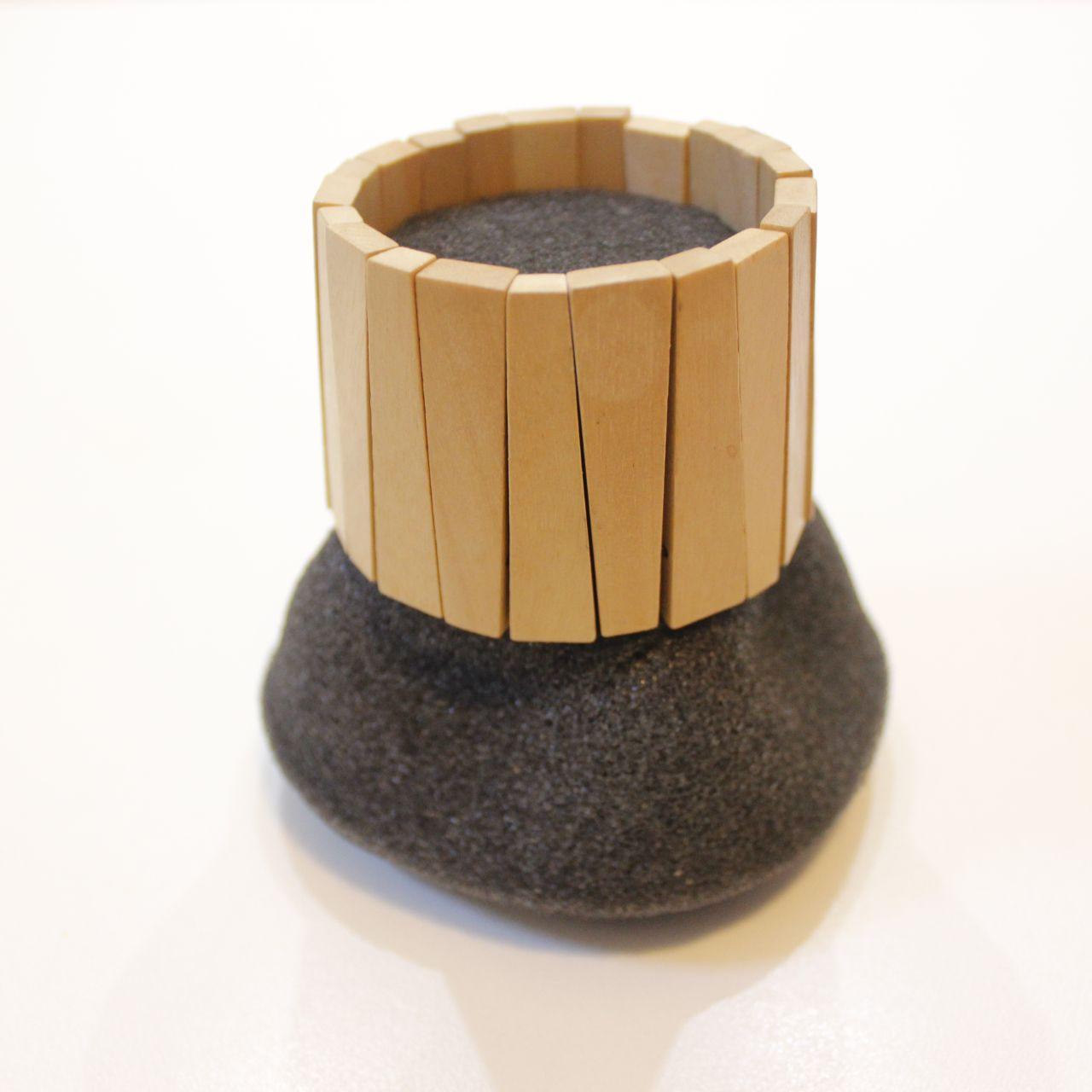 Wide Wooden Segmented Stretch Bracelet Natural Wood Tone Chu
