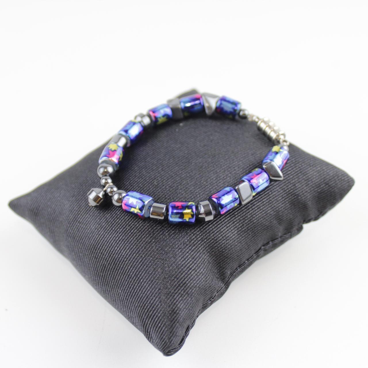 Colorful Star Cube Bead Stretch Bracelet with Charm Statemen