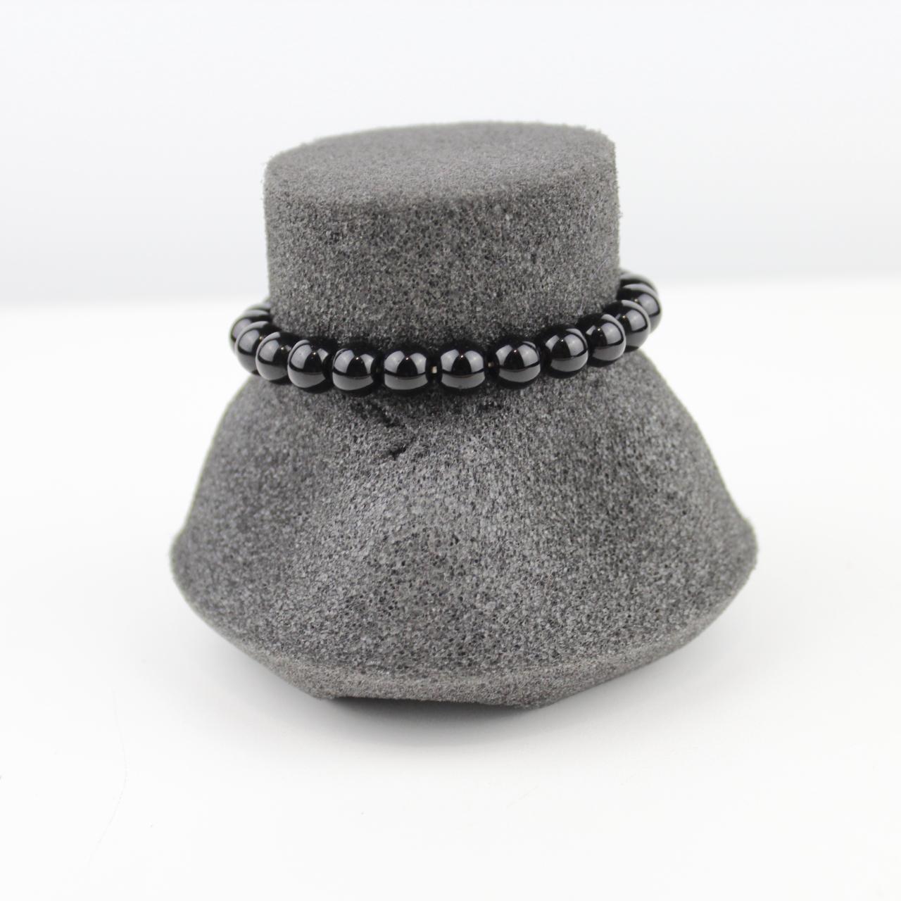 Black Onyx Bead Bracelet Cross Charm Stretch Jewelry Spiritu