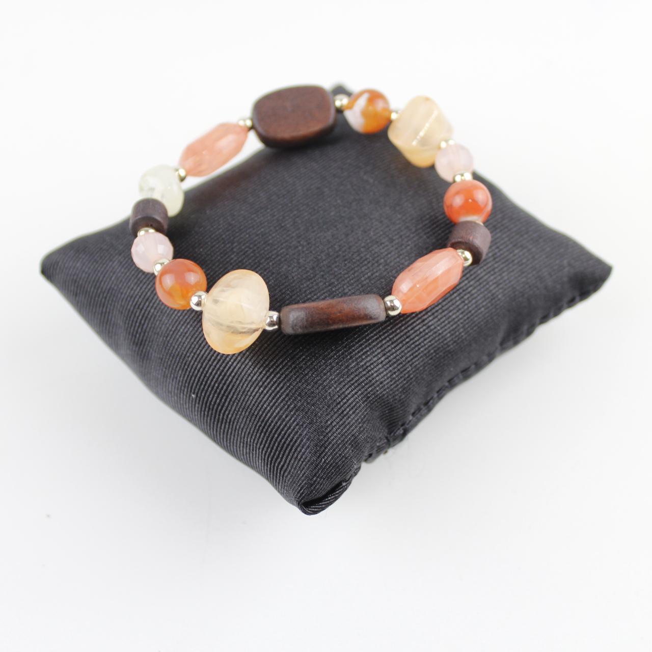 Earth Tone Stone  Beaded Bracelet Stretch Boho   Good pre-lo