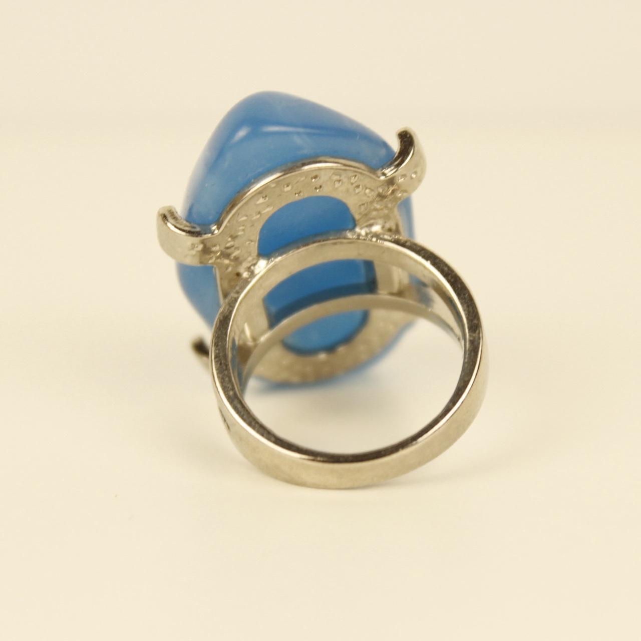 Vintage Blue Ring Silver Tone Split Shank Cocktail Jewellery Size S  Deadstock.