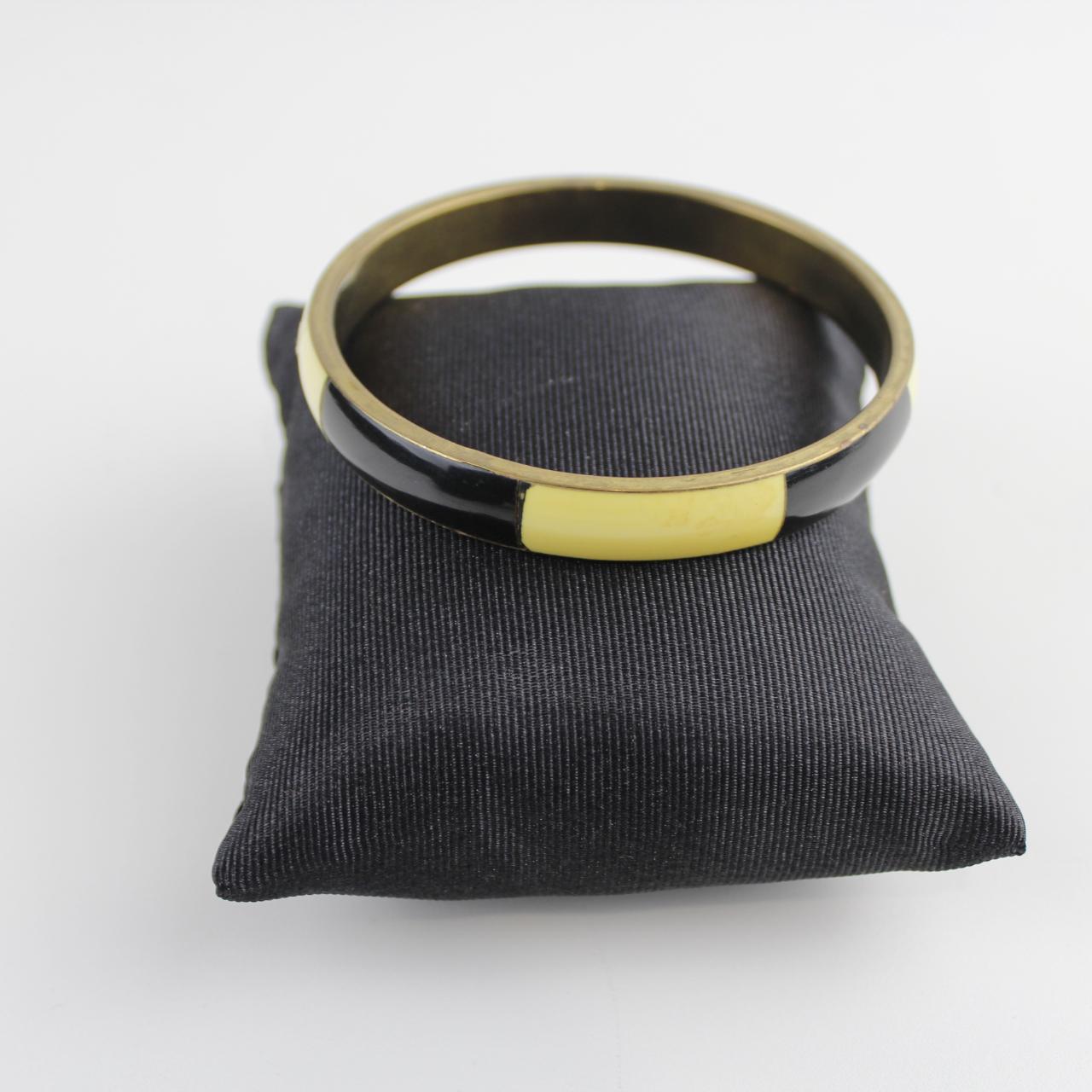 Retro Color Block Bangle - Brass, Black, Cream - Unique Vint