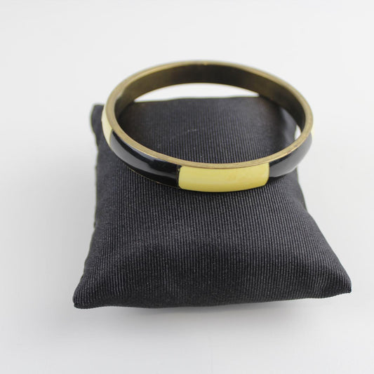 Retro Color Block Bangle - Brass, Black, Cream - Unique Vint