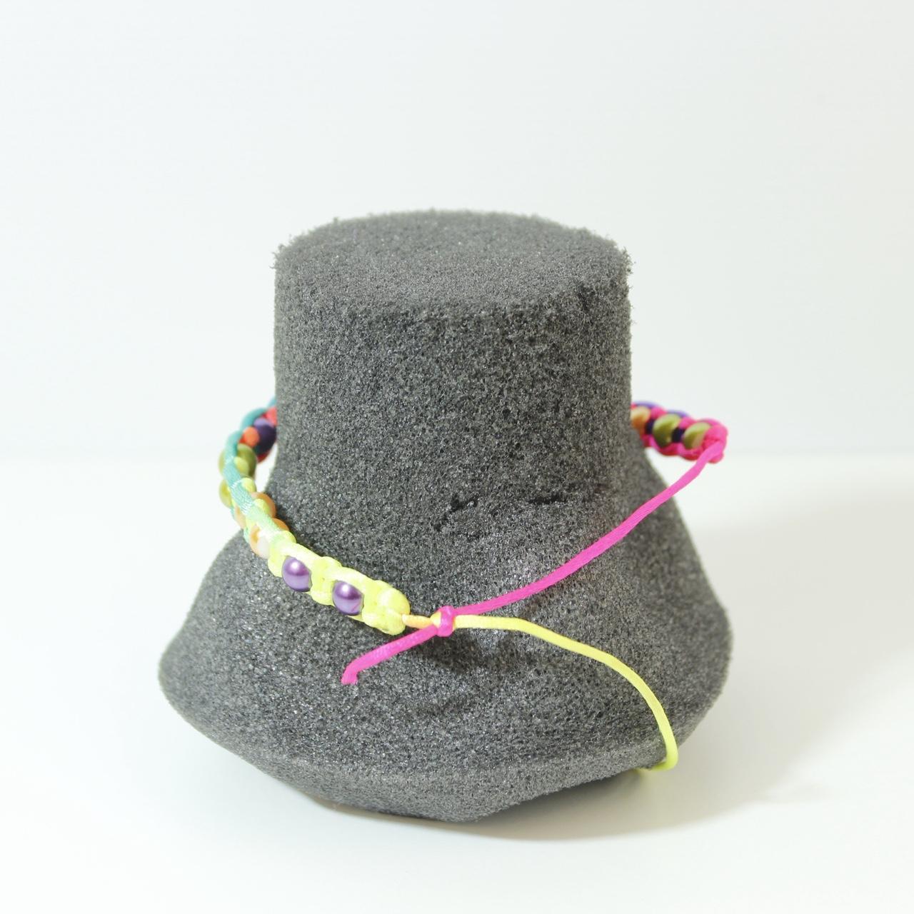 Woven Rainbow Smiley Face Bead Bracelet Gold tone Charm Y2K Boho Stacking